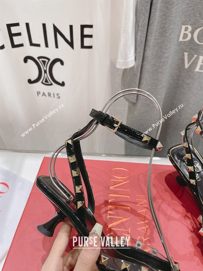 Valentino Rockstud Patent calfskin Sandals Black Spring 2024 (clf-23121901)