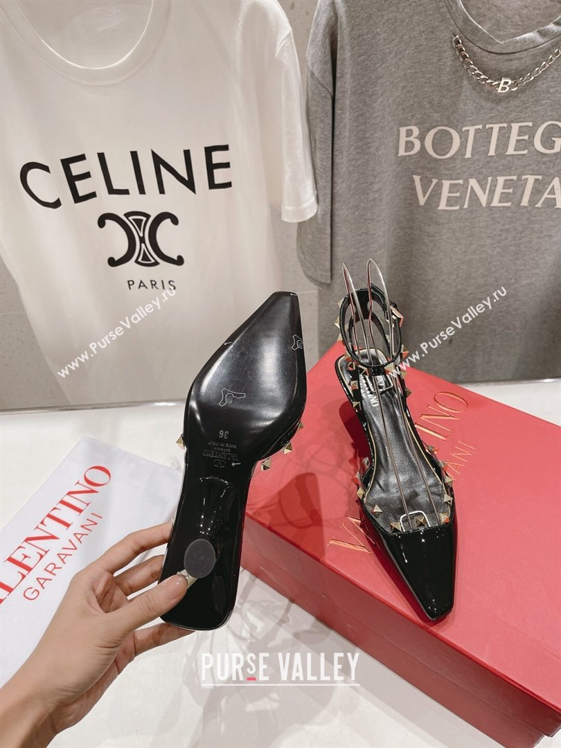 Valentino Rockstud Patent calfskin Sandals Black Spring 2024 (clf-23121901)