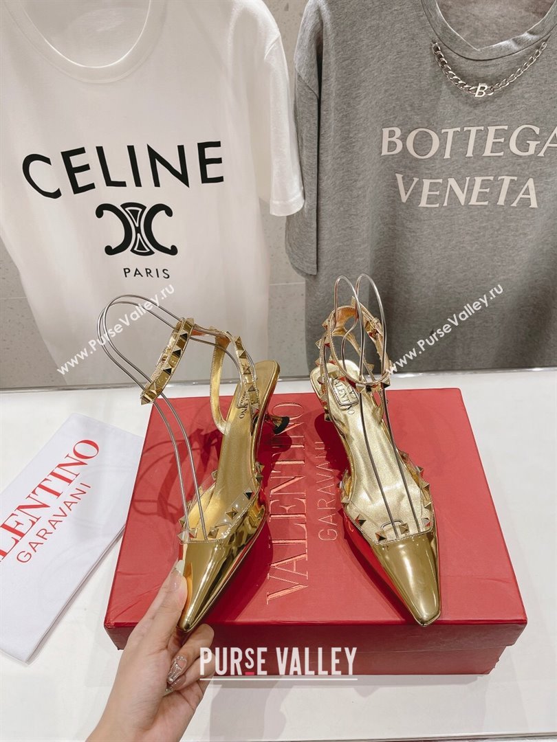 Valentino Rockstud Patent calfskin Sandals Gold Spring 2024 (clf-23121903)