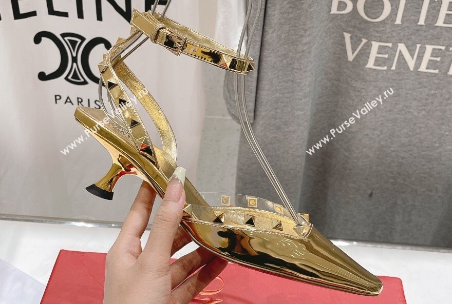 Valentino Rockstud Patent calfskin Sandals Gold Spring 2024 (clf-23121903)
