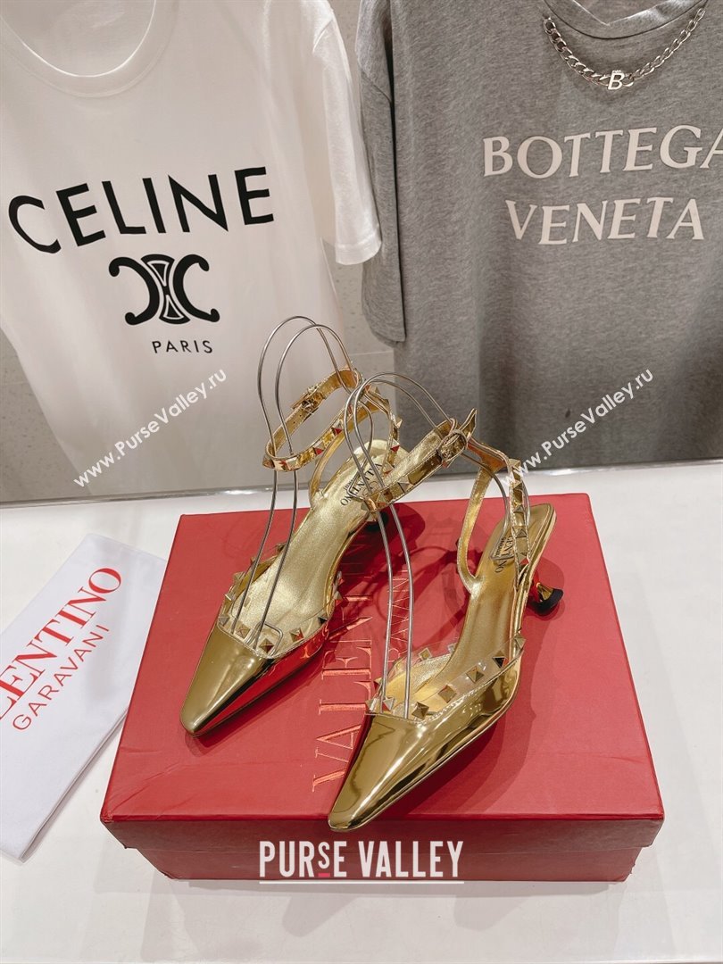 Valentino Rockstud Patent calfskin Sandals Gold Spring 2024 (clf-23121903)