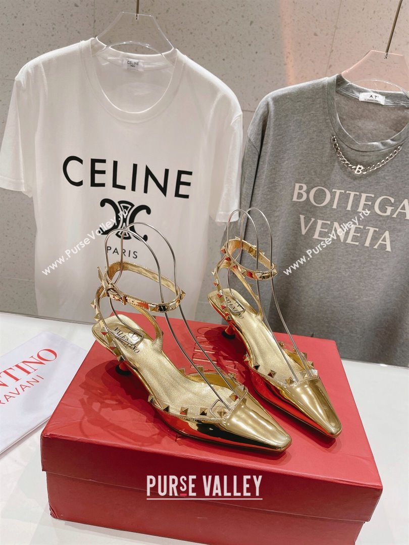 Valentino Rockstud Patent calfskin Sandals Gold Spring 2024 (clf-23121903)