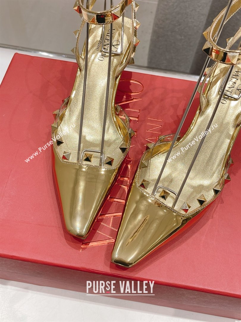 Valentino Rockstud Patent calfskin Sandals Gold Spring 2024 (clf-23121903)