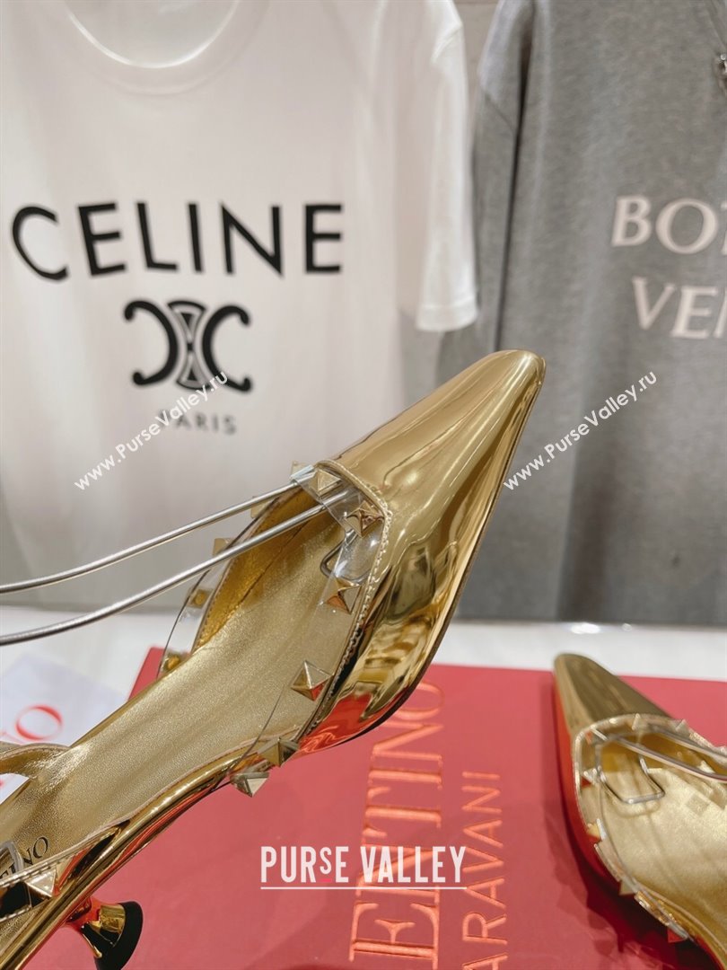 Valentino Rockstud Patent calfskin Sandals Gold Spring 2024 (clf-23121903)