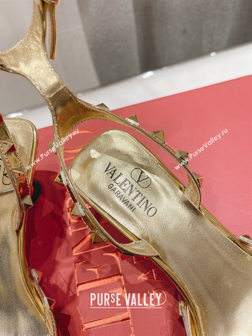 Valentino Rockstud Patent calfskin Sandals Gold Spring 2024 (clf-23121903)