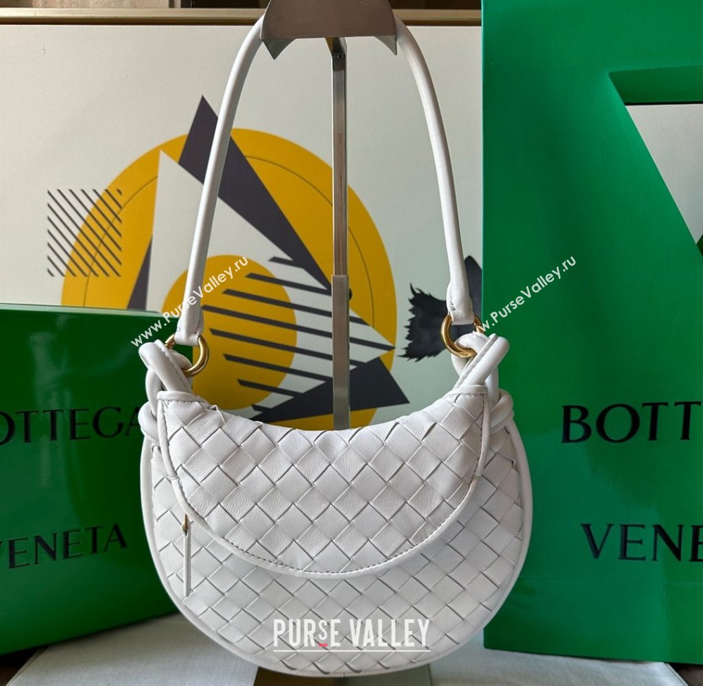 Bottega Veneta Small Gemelli Intrecciato leather shoulder bag 776764 White 2024 (wante-23122005)