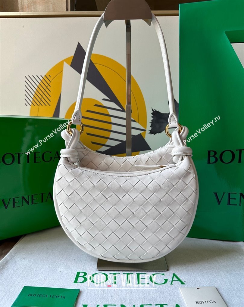Bottega Veneta Small Gemelli Intrecciato leather shoulder bag 776764 White 2024 (wante-23122005)