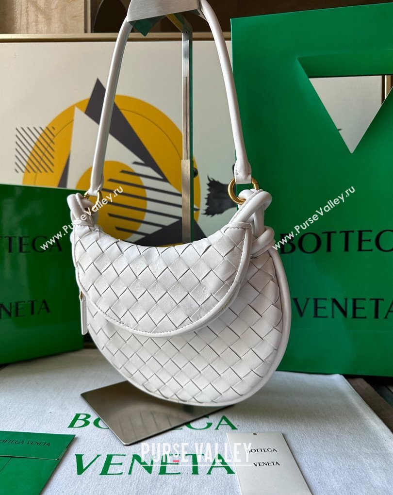Bottega Veneta Small Gemelli Intrecciato leather shoulder bag 776764 White 2024 (wante-23122005)
