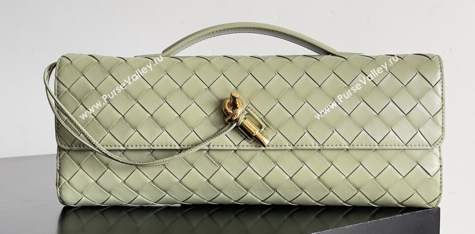 Bottega Veneta Long Clutch Andiamo With Handle Intrecciato leather bag TRAVERTINE with metallic knot closure 2024 (misu-23122029