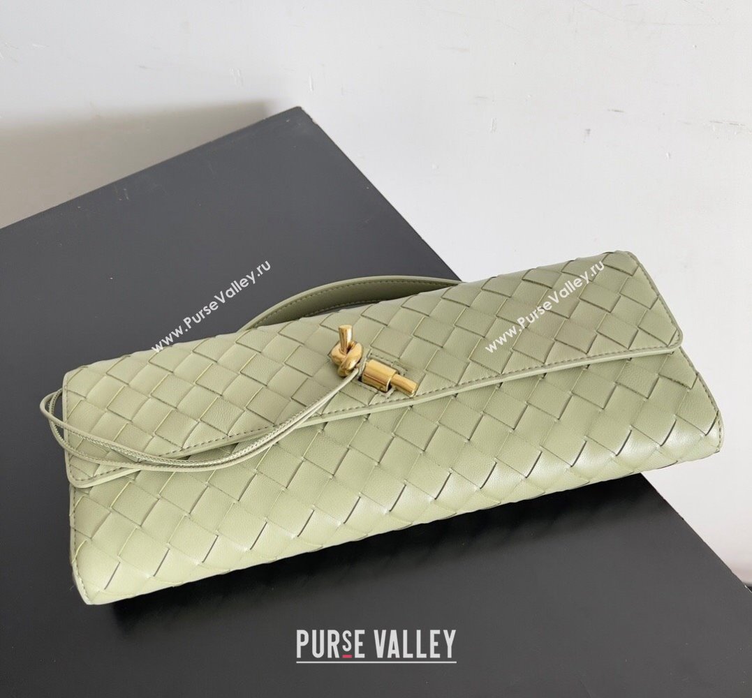 Bottega Veneta Long Clutch Andiamo With Handle Intrecciato leather bag TRAVERTINE with metallic knot closure 2024 (misu-23122029