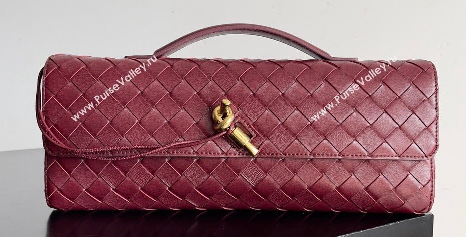 Bottega Veneta Long Clutch Andiamo With Handle Intrecciato leather bag BAROLO with metallic knot closure 2024 (misu-23122030)