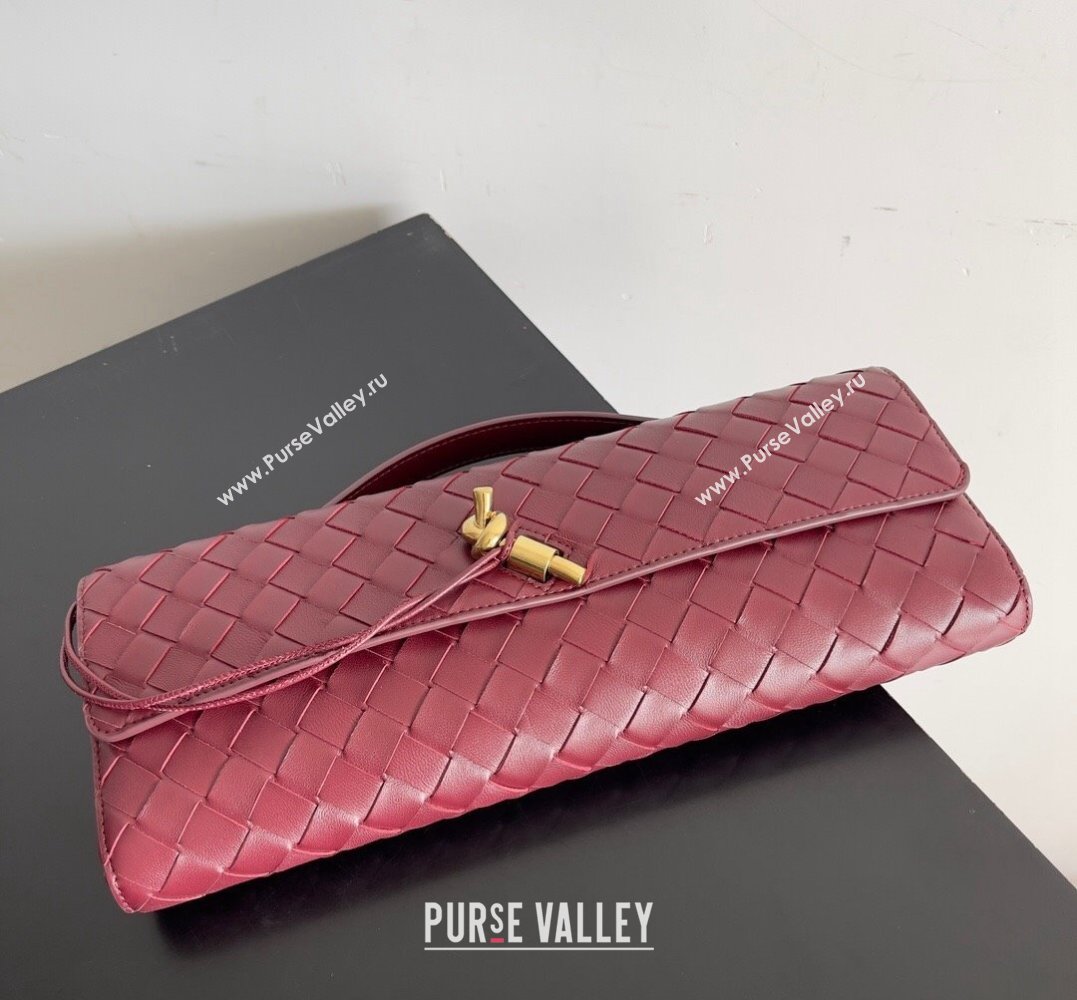 Bottega Veneta Long Clutch Andiamo With Handle Intrecciato leather bag BAROLO with metallic knot closure 2024 (misu-23122030)