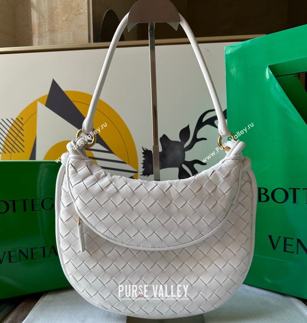 Bottega Veneta Medium Gemelli Intrecciato leather shoulder bag 764281 White 2024 (wante-23122003)