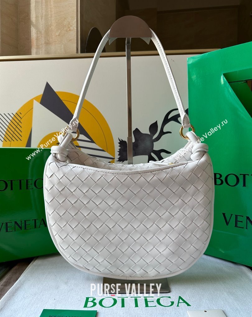 Bottega Veneta Medium Gemelli Intrecciato leather shoulder bag 764281 White 2024 (wante-23122003)
