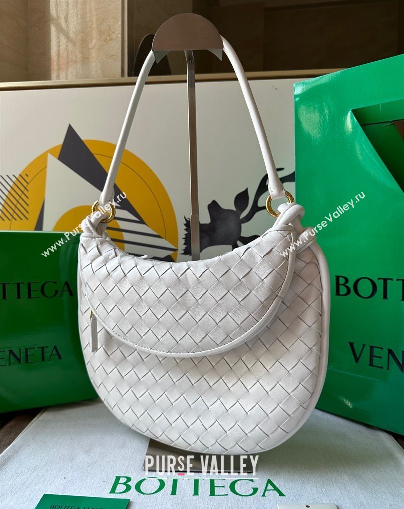 Bottega Veneta Medium Gemelli Intrecciato leather shoulder bag 764281 White 2024 (wante-23122003)