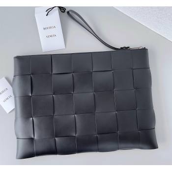 Bottega Veneta Large Cassette Pouch Intreccio leather wristlet Bag Black 2024 (misu-23122013)