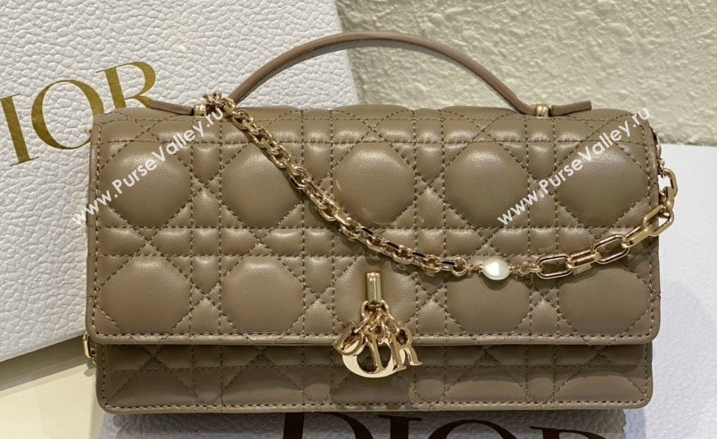 Miss Dior Mini Bag in Cannage Lambskin Camel with Removable jewel chain 2024 (XXG-23122001)
