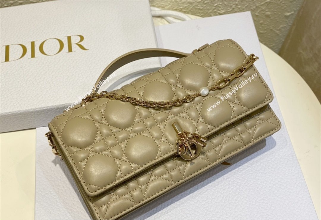 Miss Dior Mini Bag in Cannage Lambskin Apricot with Removable jewel chain 2024 (XXG-23122002)
