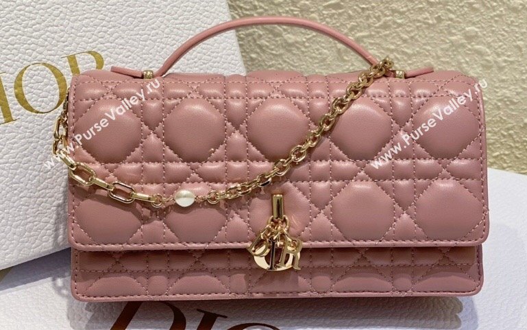 Miss Dior Mini Bag in Cannage Lambskin Pink with Removable jewel chain 2024 (XXG-23122003)