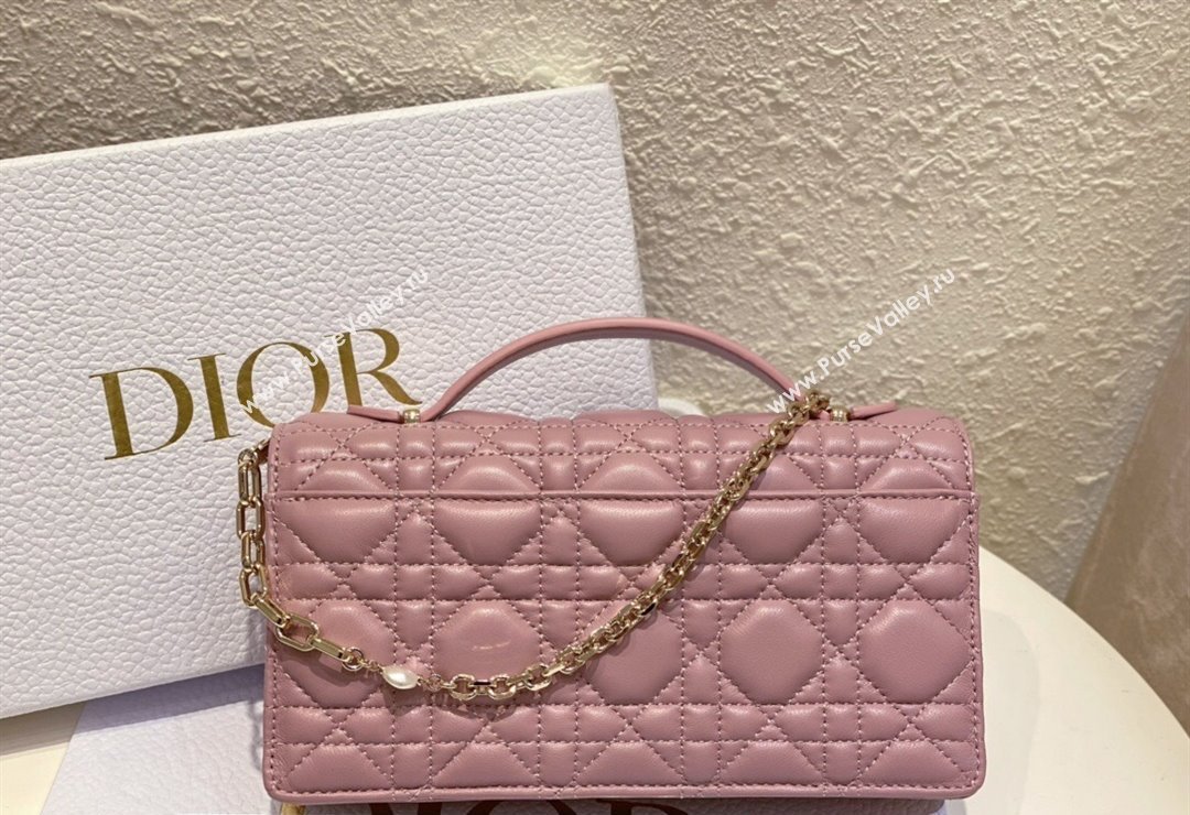 Miss Dior Mini Bag in Cannage Lambskin Pink with Removable jewel chain 2024 (XXG-23122003)