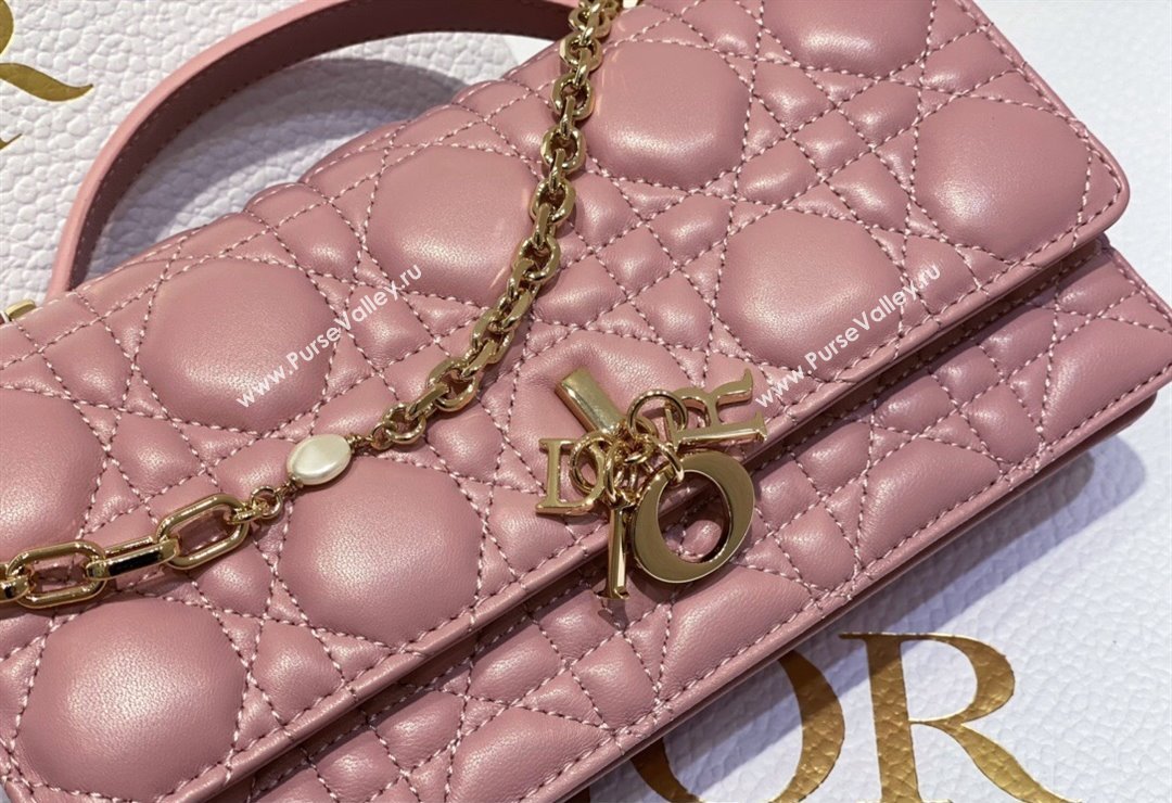 Miss Dior Mini Bag in Cannage Lambskin Pink with Removable jewel chain 2024 (XXG-23122003)