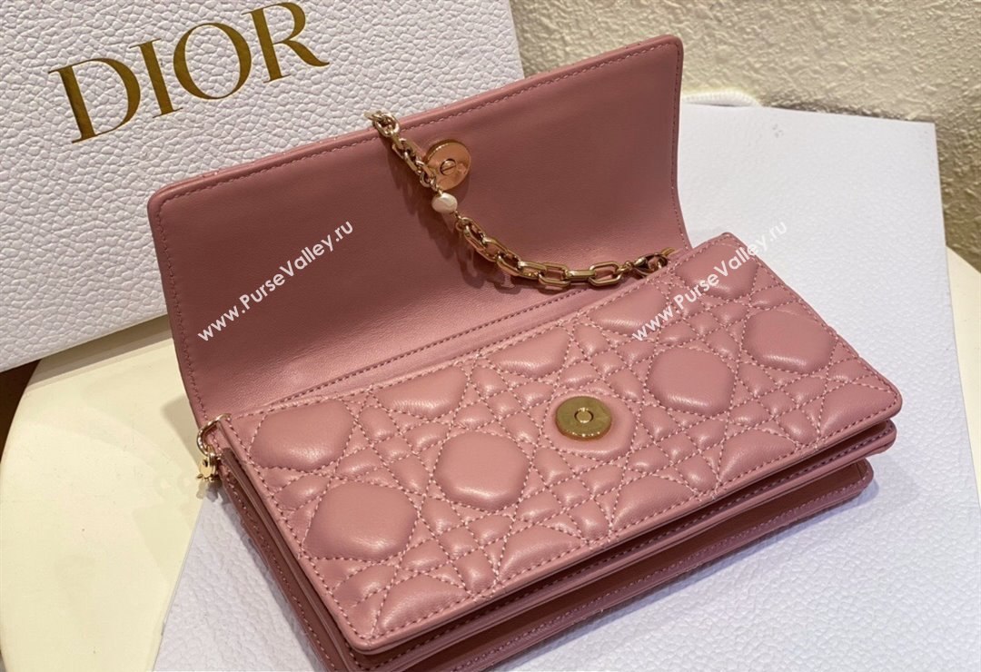 Miss Dior Mini Bag in Cannage Lambskin Pink with Removable jewel chain 2024 (XXG-23122003)
