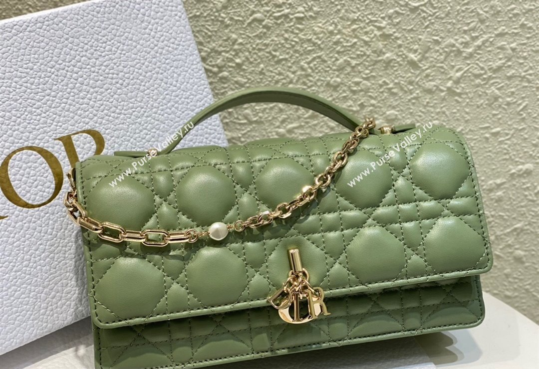 Miss Dior Mini Bag in Cannage Lambskin Green with Removable jewel chain 2024 (XXG-23122004)