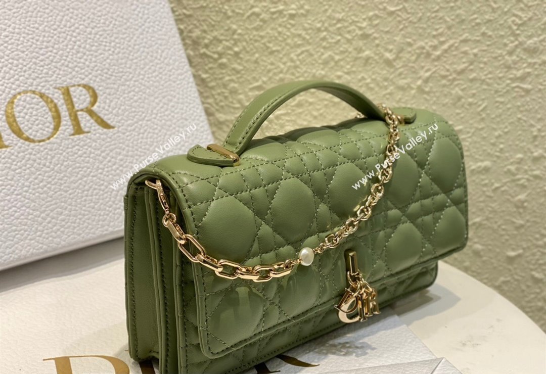 Miss Dior Mini Bag in Cannage Lambskin Green with Removable jewel chain 2024 (XXG-23122004)