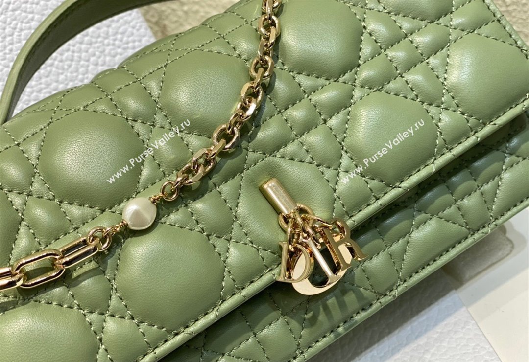 Miss Dior Mini Bag in Cannage Lambskin Green with Removable jewel chain 2024 (XXG-23122004)