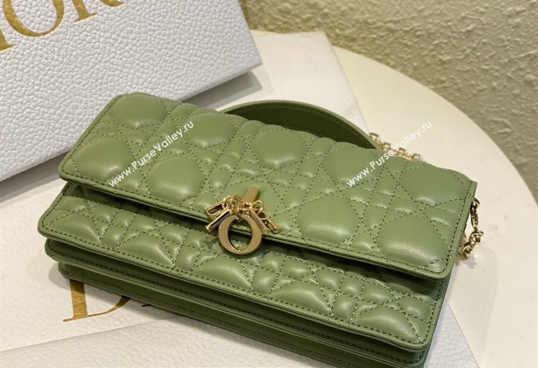 Miss Dior Mini Bag in Cannage Lambskin Green with Removable jewel chain 2024 (XXG-23122004)