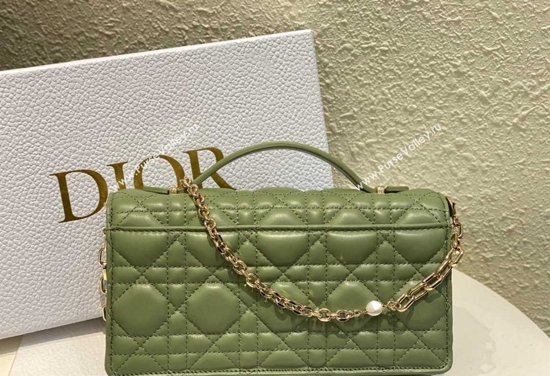 Miss Dior Mini Bag in Cannage Lambskin Green with Removable jewel chain 2024 (XXG-23122004)