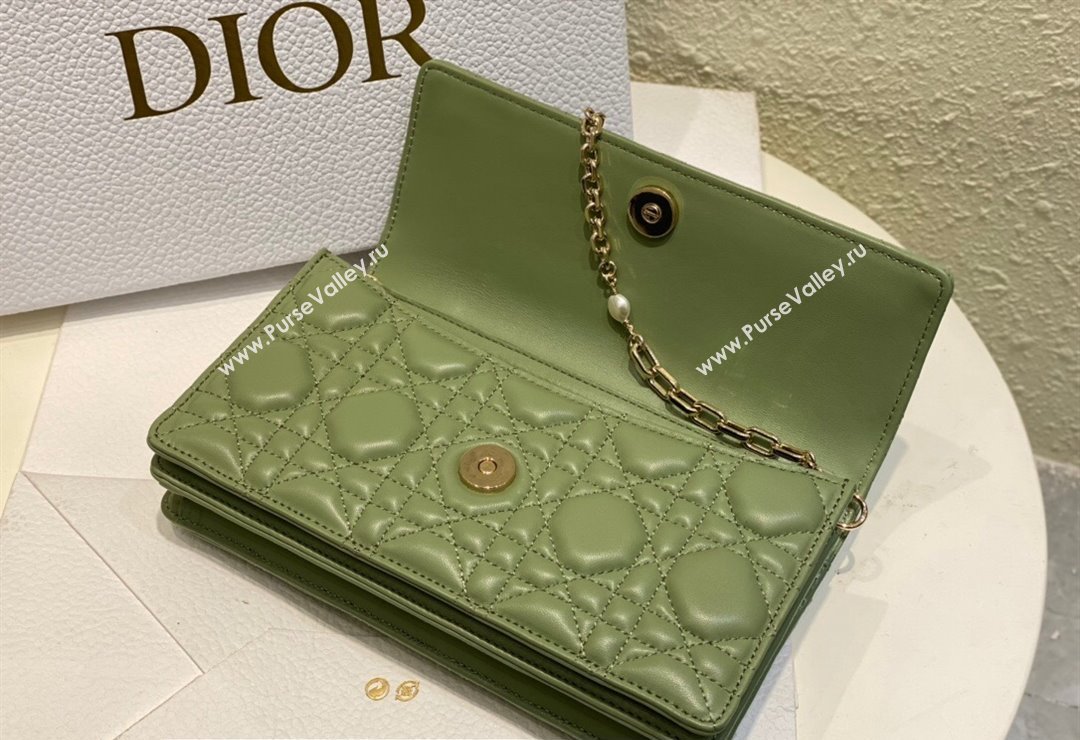 Miss Dior Mini Bag in Cannage Lambskin Green with Removable jewel chain 2024 (XXG-23122004)