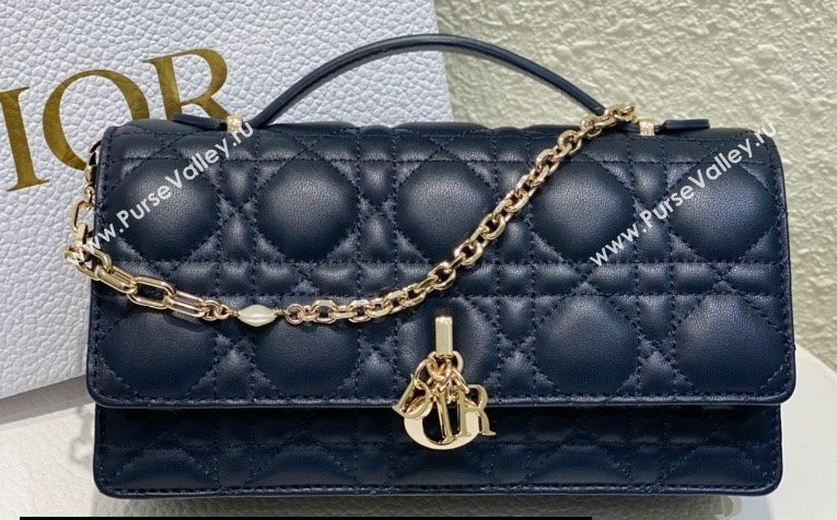 Miss Dior Mini Bag in Cannage Lambskin Navy Blue with Removable jewel chain 2024 (XXG-23122005)