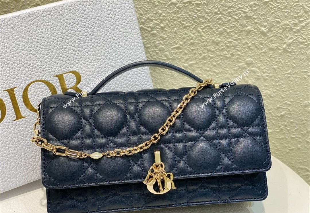 Miss Dior Mini Bag in Cannage Lambskin Navy Blue with Removable jewel chain 2024 (XXG-23122005)