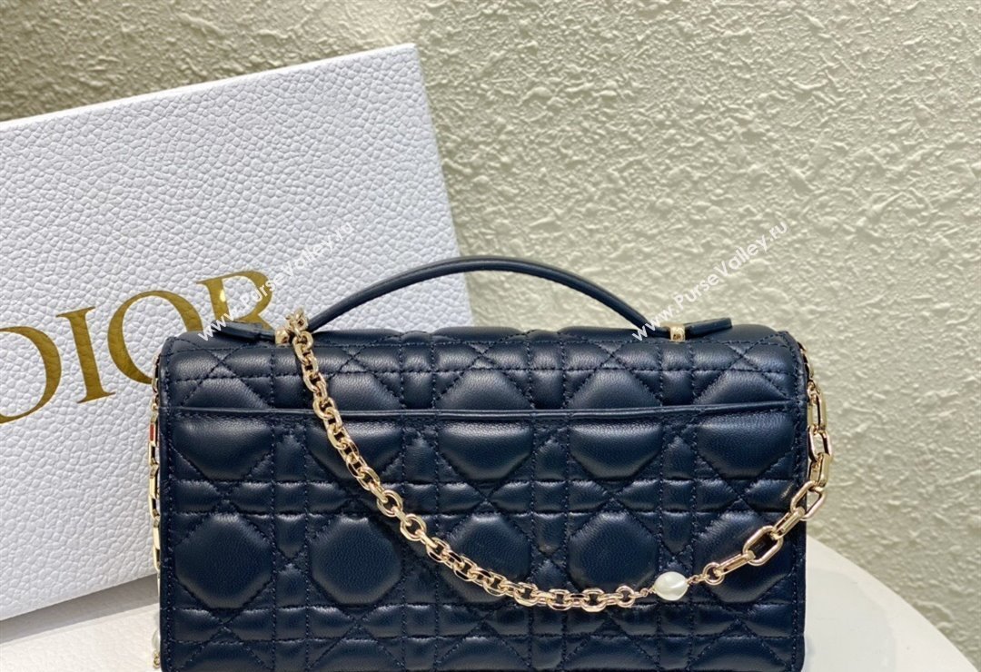 Miss Dior Mini Bag in Cannage Lambskin Navy Blue with Removable jewel chain 2024 (XXG-23122005)