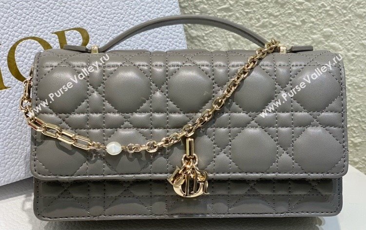 Miss Dior Mini Bag in Cannage Lambskin Gray with Removable jewel chain 2024 (XXG-23122006)