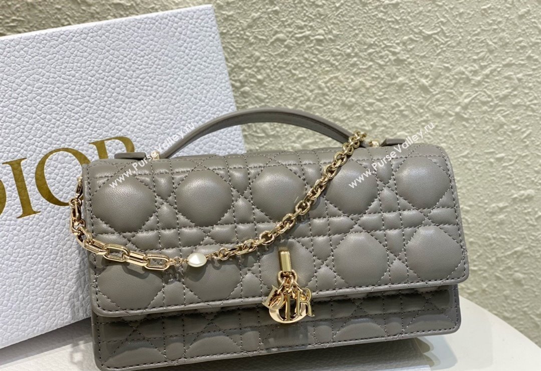 Miss Dior Mini Bag in Cannage Lambskin Gray with Removable jewel chain 2024 (XXG-23122006)