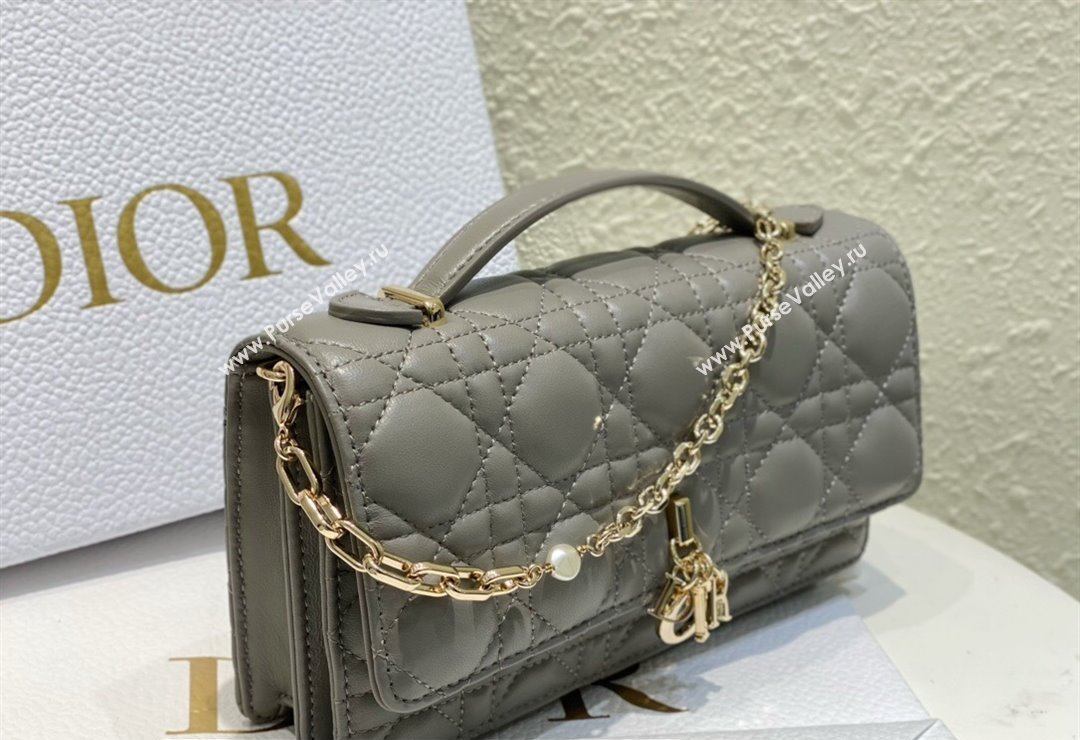 Miss Dior Mini Bag in Cannage Lambskin Gray with Removable jewel chain 2024 (XXG-23122006)