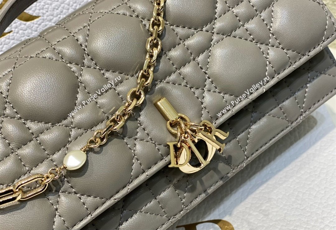 Miss Dior Mini Bag in Cannage Lambskin Gray with Removable jewel chain 2024 (XXG-23122006)