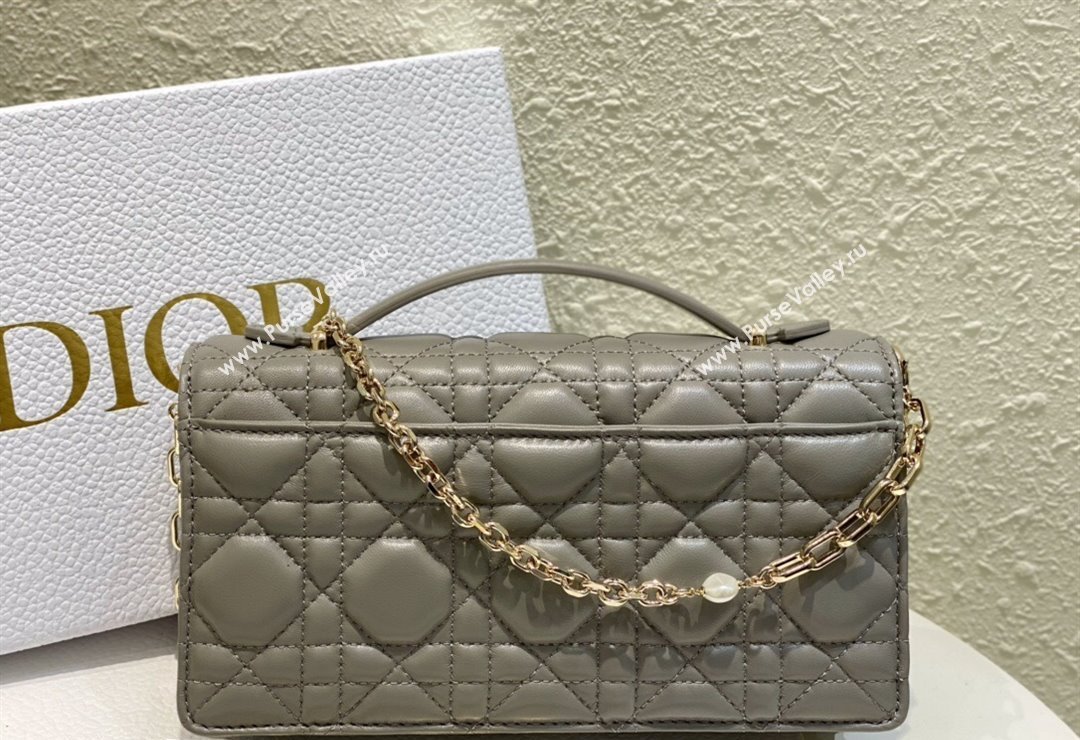Miss Dior Mini Bag in Cannage Lambskin Gray with Removable jewel chain 2024 (XXG-23122006)