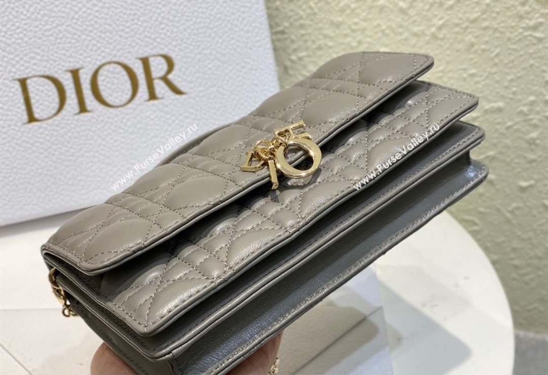 Miss Dior Mini Bag in Cannage Lambskin Gray with Removable jewel chain 2024 (XXG-23122006)