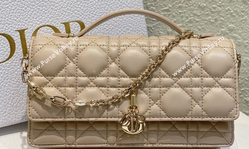 Miss Dior Mini Bag in Cannage Lambskin Beige with Removable jewel chain 2024 (XXG-23122007)