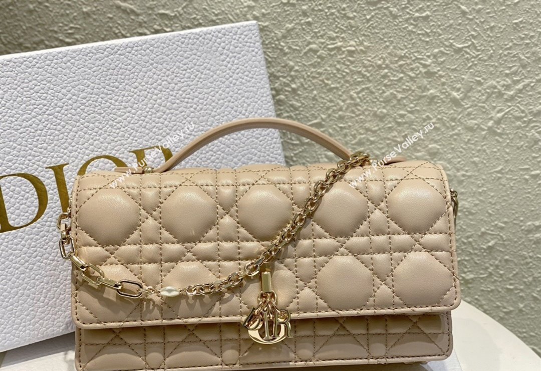Miss Dior Mini Bag in Cannage Lambskin Beige with Removable jewel chain 2024 (XXG-23122007)