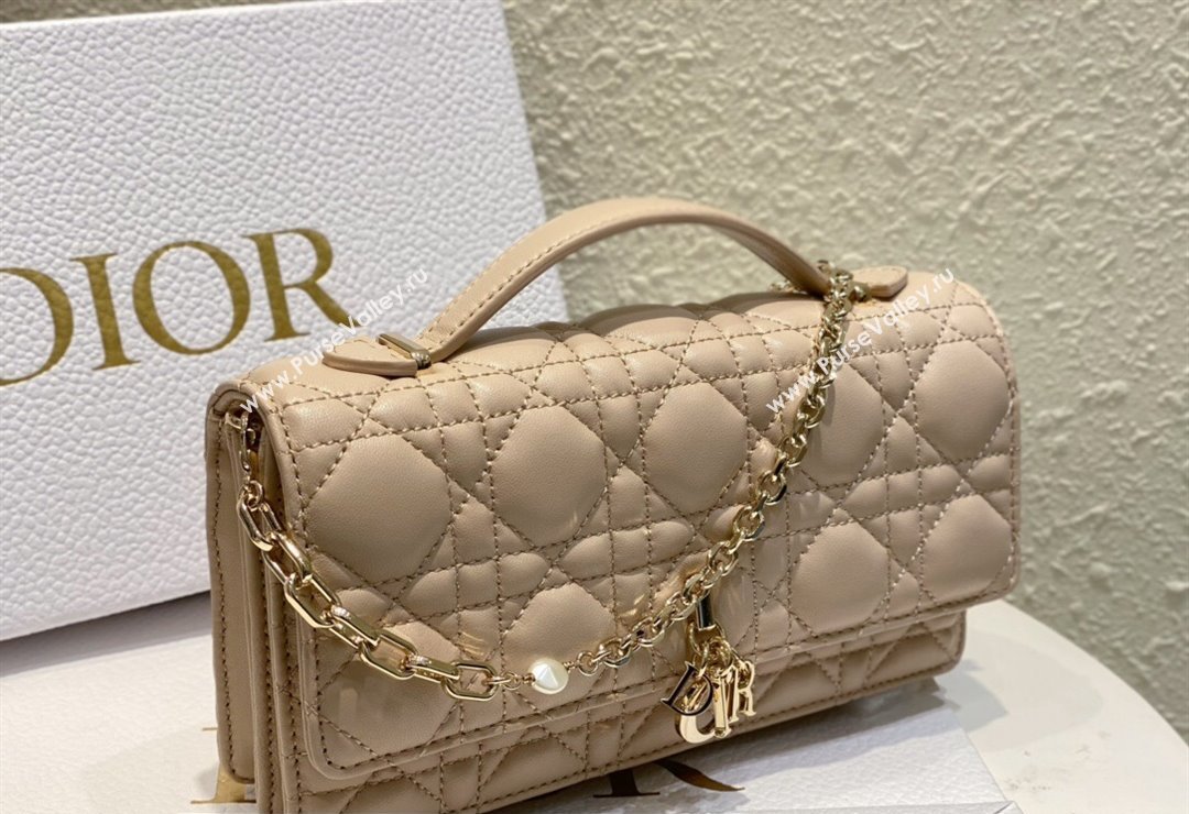 Miss Dior Mini Bag in Cannage Lambskin Beige with Removable jewel chain 2024 (XXG-23122007)
