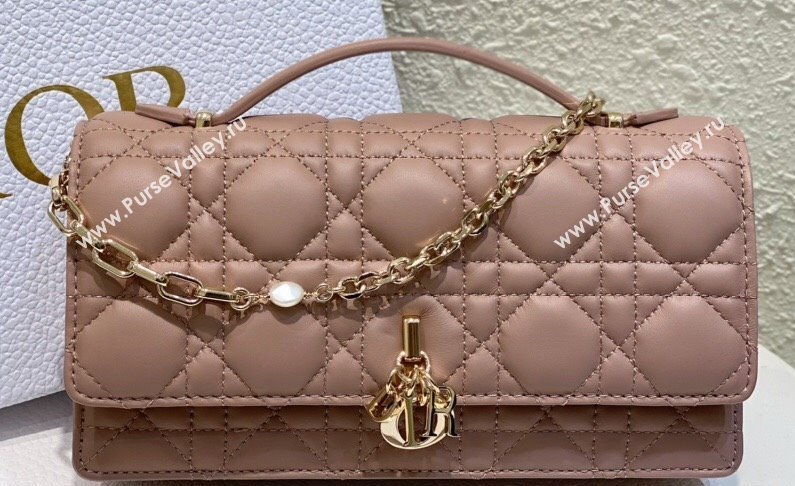 Miss Dior Mini Bag in Cannage Lambskin Dusty Pink with Removable jewel chain 2024 (XXG-23122008)