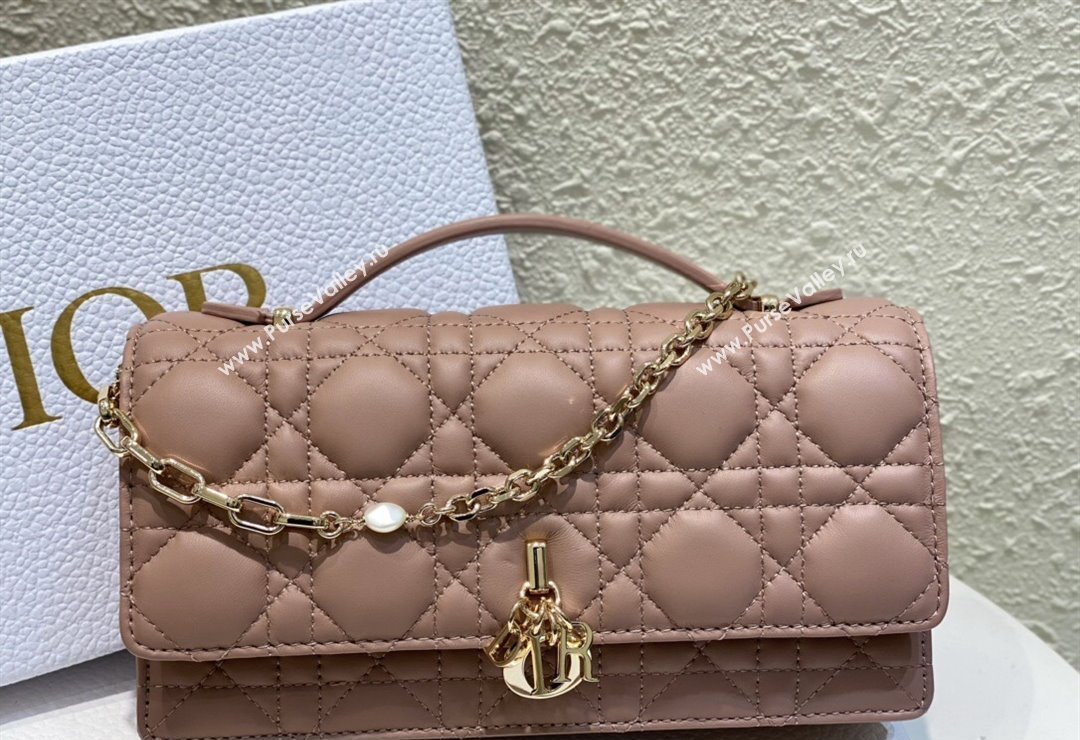 Miss Dior Mini Bag in Cannage Lambskin Dusty Pink with Removable jewel chain 2024 (XXG-23122008)
