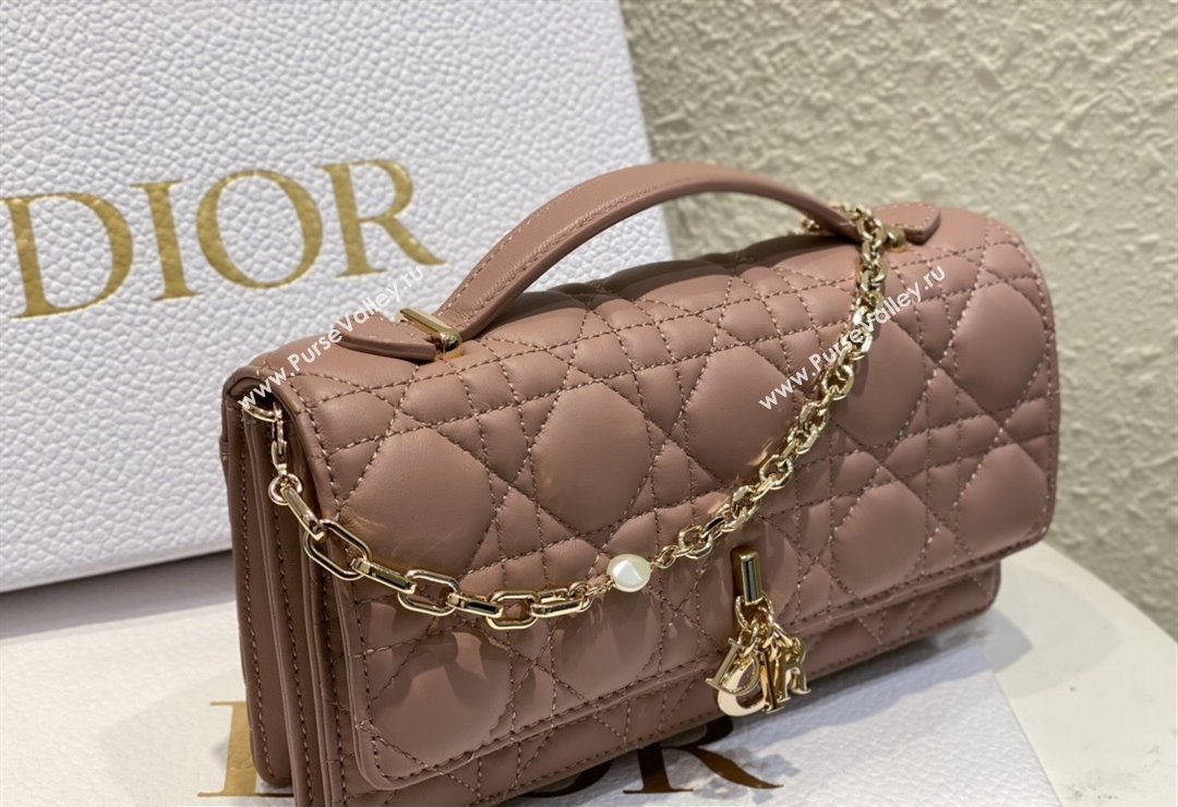Miss Dior Mini Bag in Cannage Lambskin Dusty Pink with Removable jewel chain 2024 (XXG-23122008)