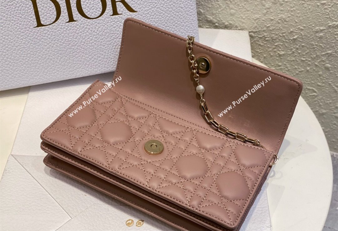 Miss Dior Mini Bag in Cannage Lambskin Dusty Pink with Removable jewel chain 2024 (XXG-23122008)