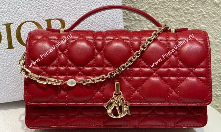 Miss Dior Mini Bag in Cannage Lambskin Red with Removable jewel chain 2024 (XXG-23122009)