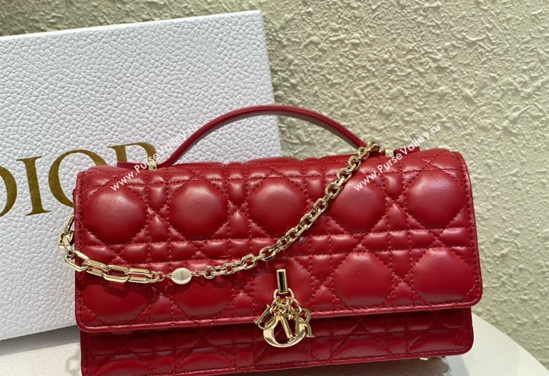 Miss Dior Mini Bag in Cannage Lambskin Red with Removable jewel chain 2024 (XXG-23122009)